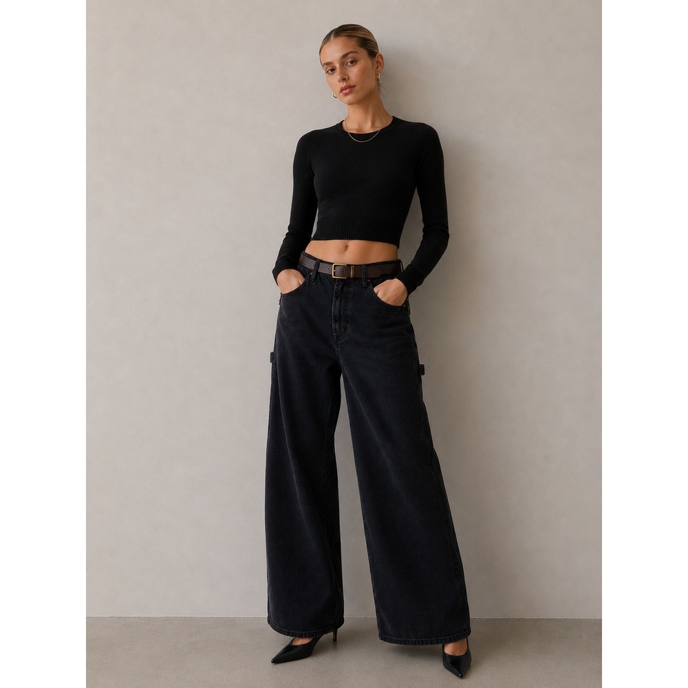 NEW AGOLDE Magda Carpenter Jeans Women 27 Black Baggy Wide Leg Utility